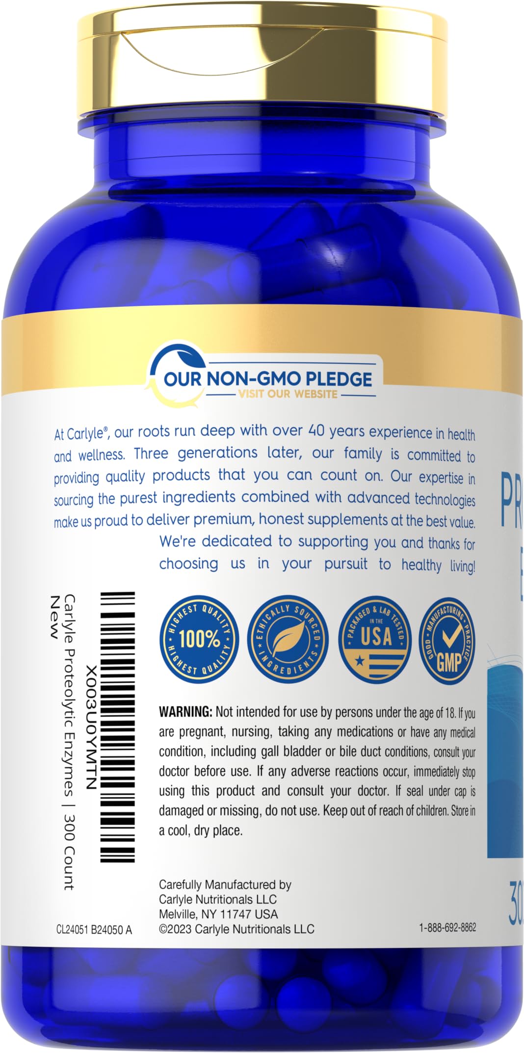 Carlyle Proteolytic Enzymes | 300 Capsules | Systemic Broad Spectrum Supplement | Vegetarian, Non-GMO & Gluten Free Formula